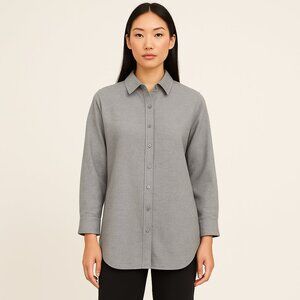 Eileen Fisher Women's Organic Cotton Gray Flannel Button Blouse - Size XXSM